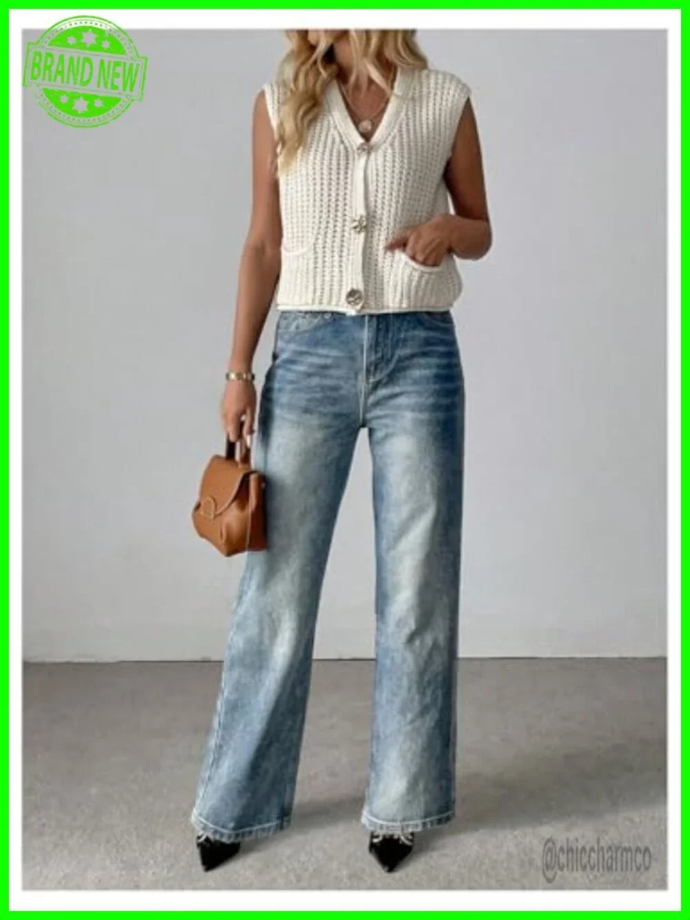 Chunky Knitwear Sleeveless V-Neck Button Up Sweater Vest with Pockets
